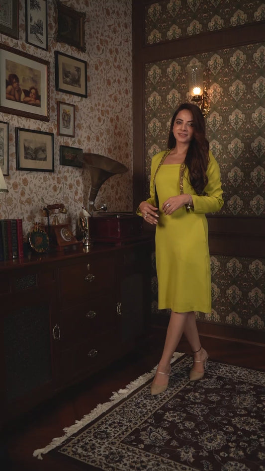 Exude Yellow Embellished Cropped Blazer