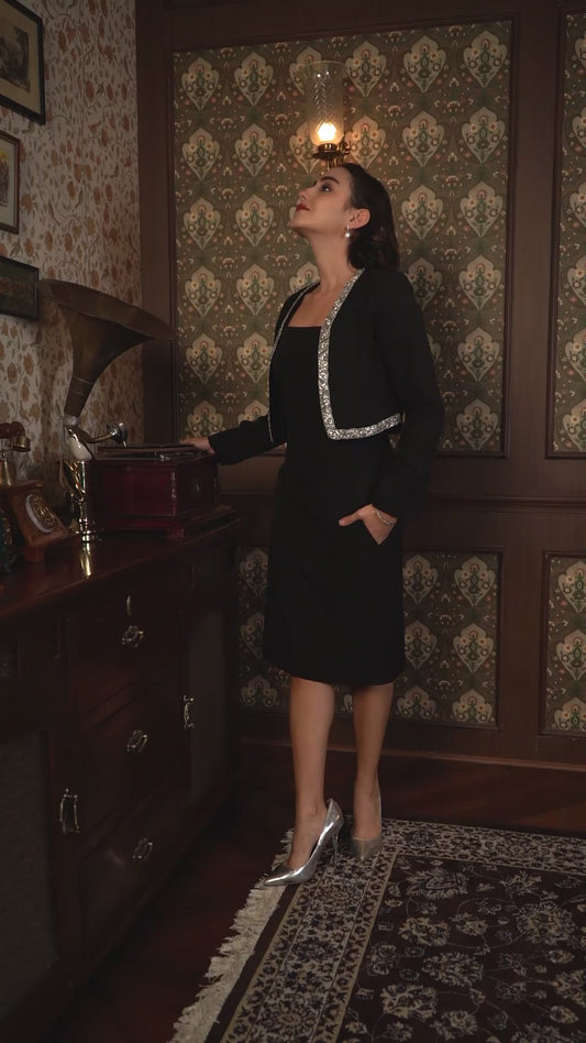 Exude Aria Black Embellished Cropped Blazer