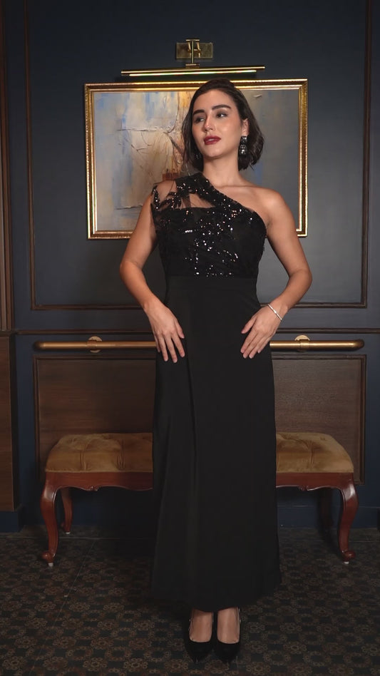 Exude Midnight Grace Sequin Halter Gown