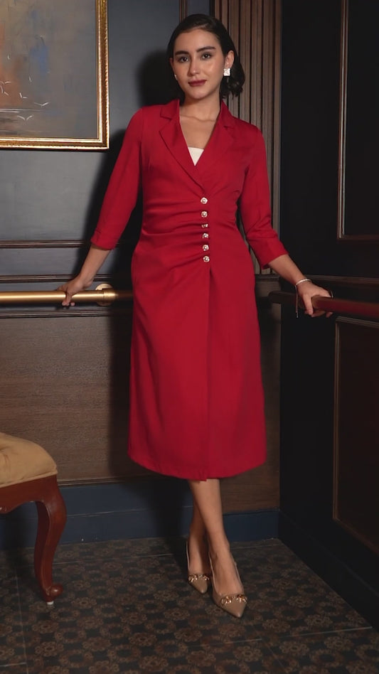 Exude Red Empress Structured Midi Blazer Dress