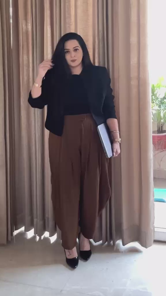 Brown Pleated Balloon Trousers Co-ord Set