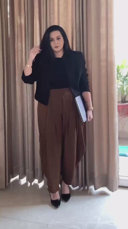 Brown Pleated Balloon Trousers Co-ord Set
