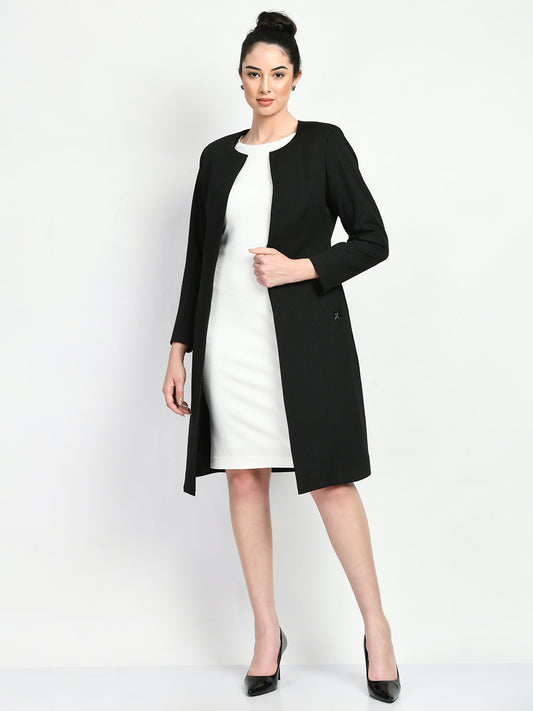Exude Confidence Striped Long Blazer Black Blazers