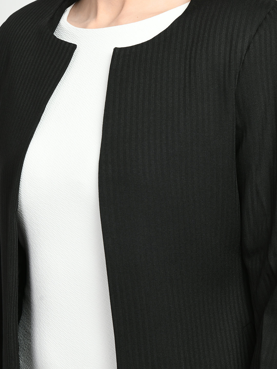 Exude Confidence Striped Long Blazer Black Blazers