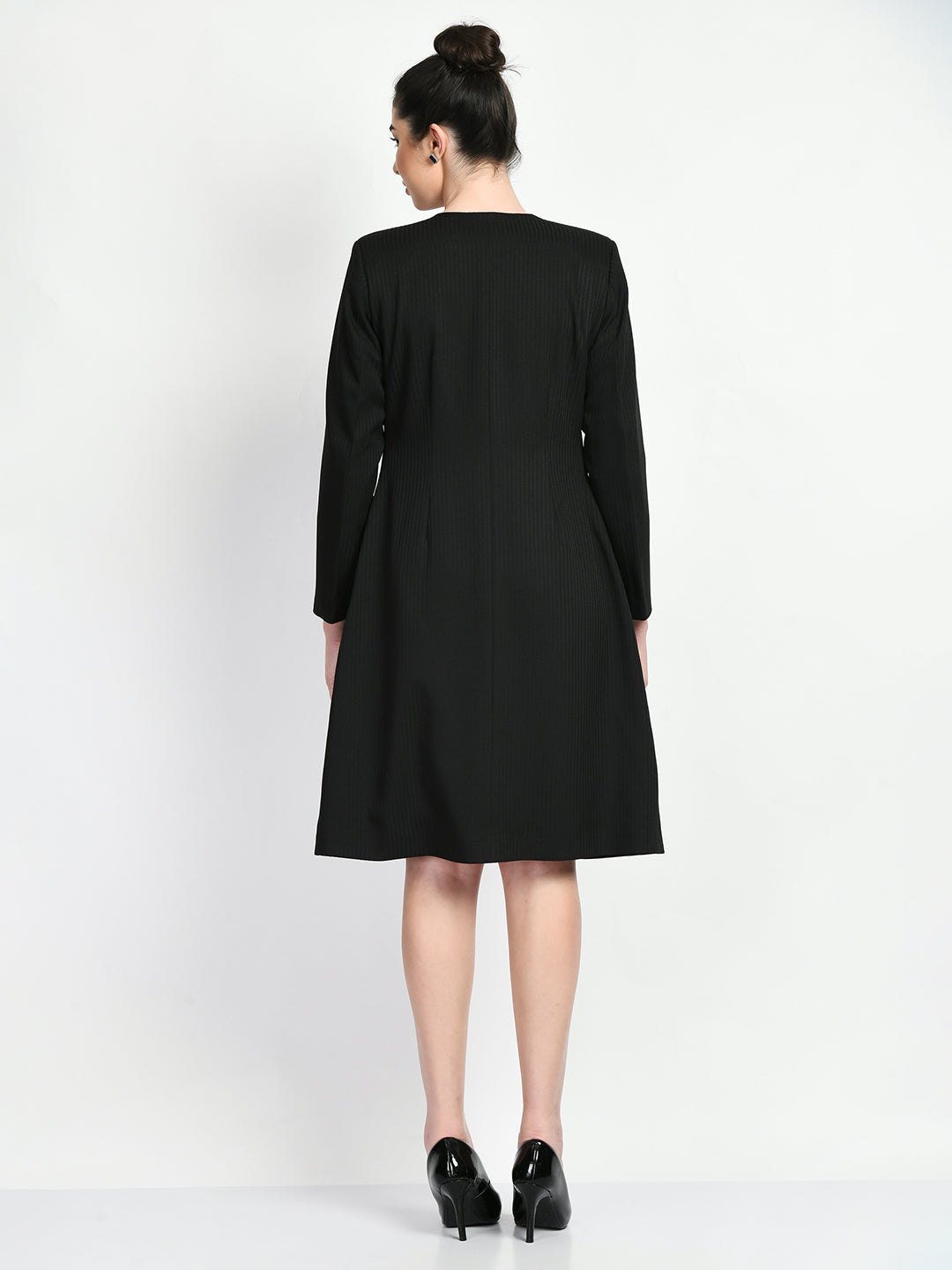 Exude Confidence Striped Long Blazer Black Blazers