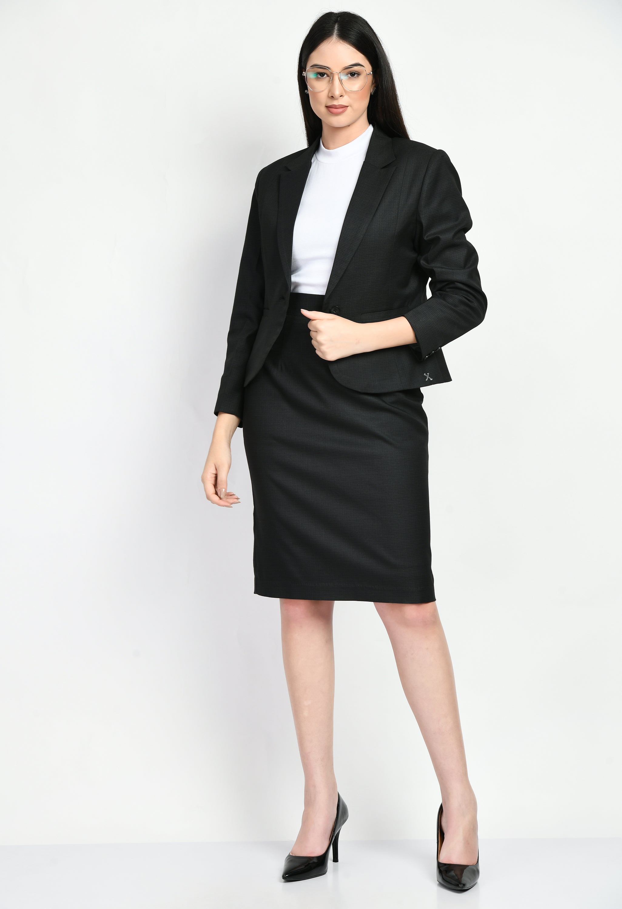 Women Black Blazer and Skirt Set,2 Piece Skirt Suit Set,Office Lady Suit  Set,Wedding Guest Suit,Business Attire,Formal skirt suit