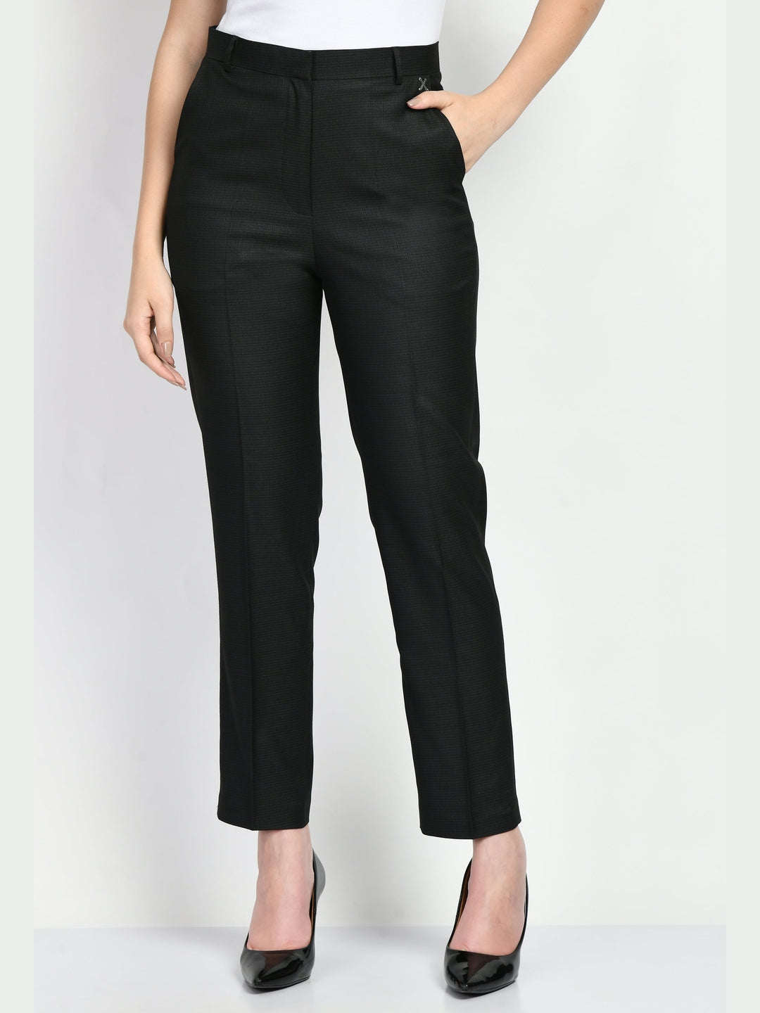 Exude Success Checked Short Blazer Pant Suit Black Suit