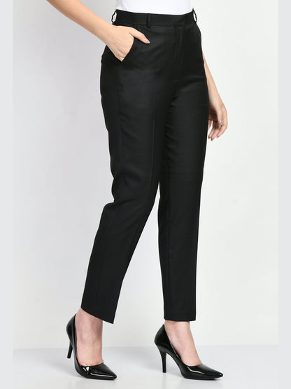 Exude Success Checked Short Blazer Pant Suit Black Suit