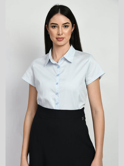 Exude Creativity Cap Sleeves Shirt Powder Blue Shirts