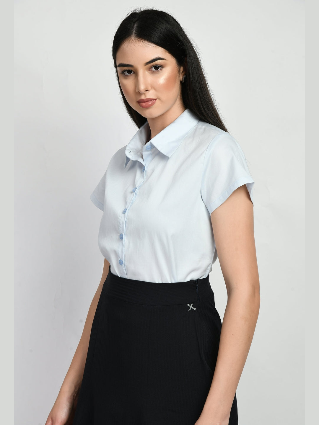 Exude Creativity Cap Sleeves Shirt Powder Blue Shirts