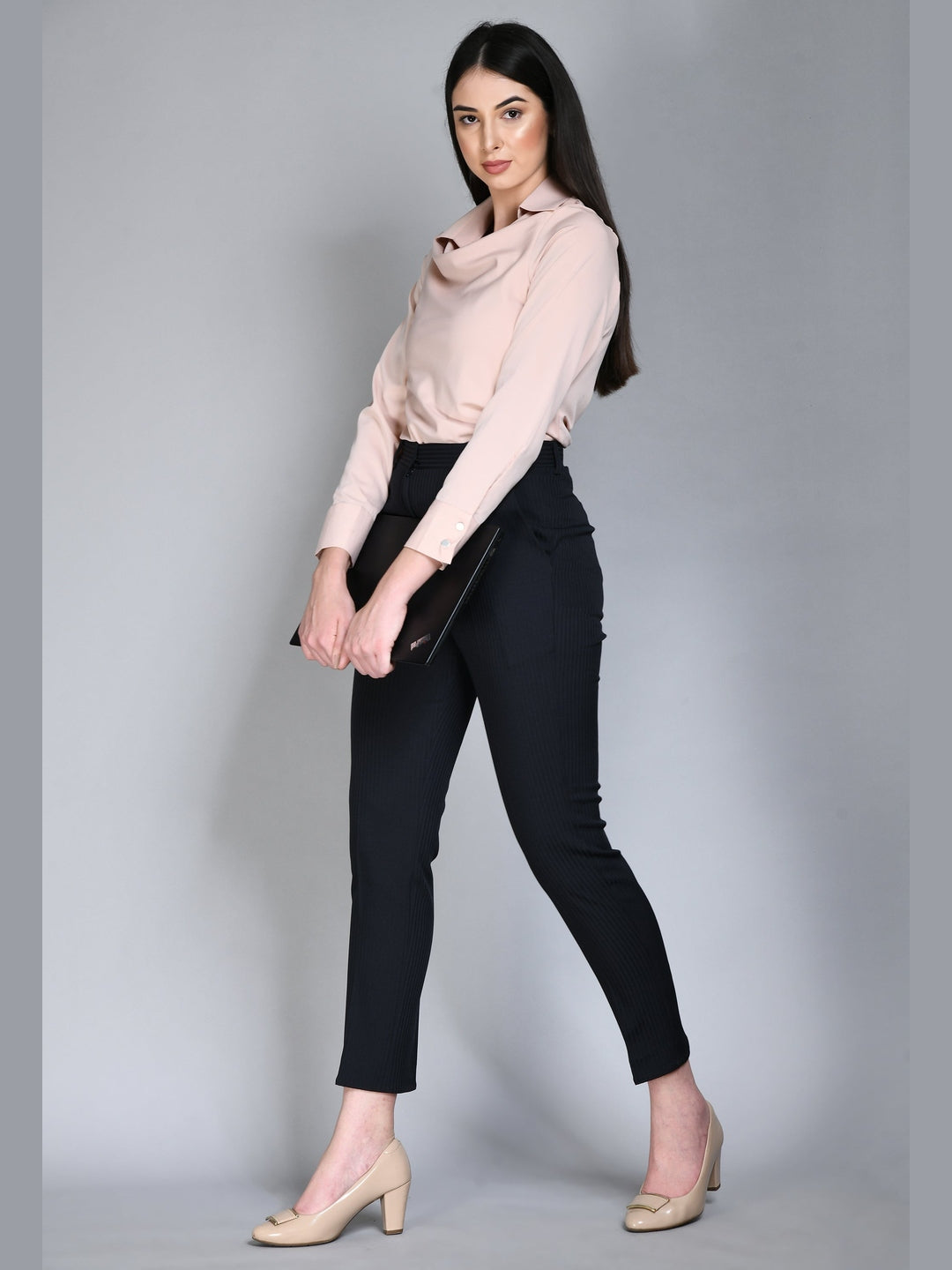 Exude Fire Striped Straight Trousers Navy Trouser