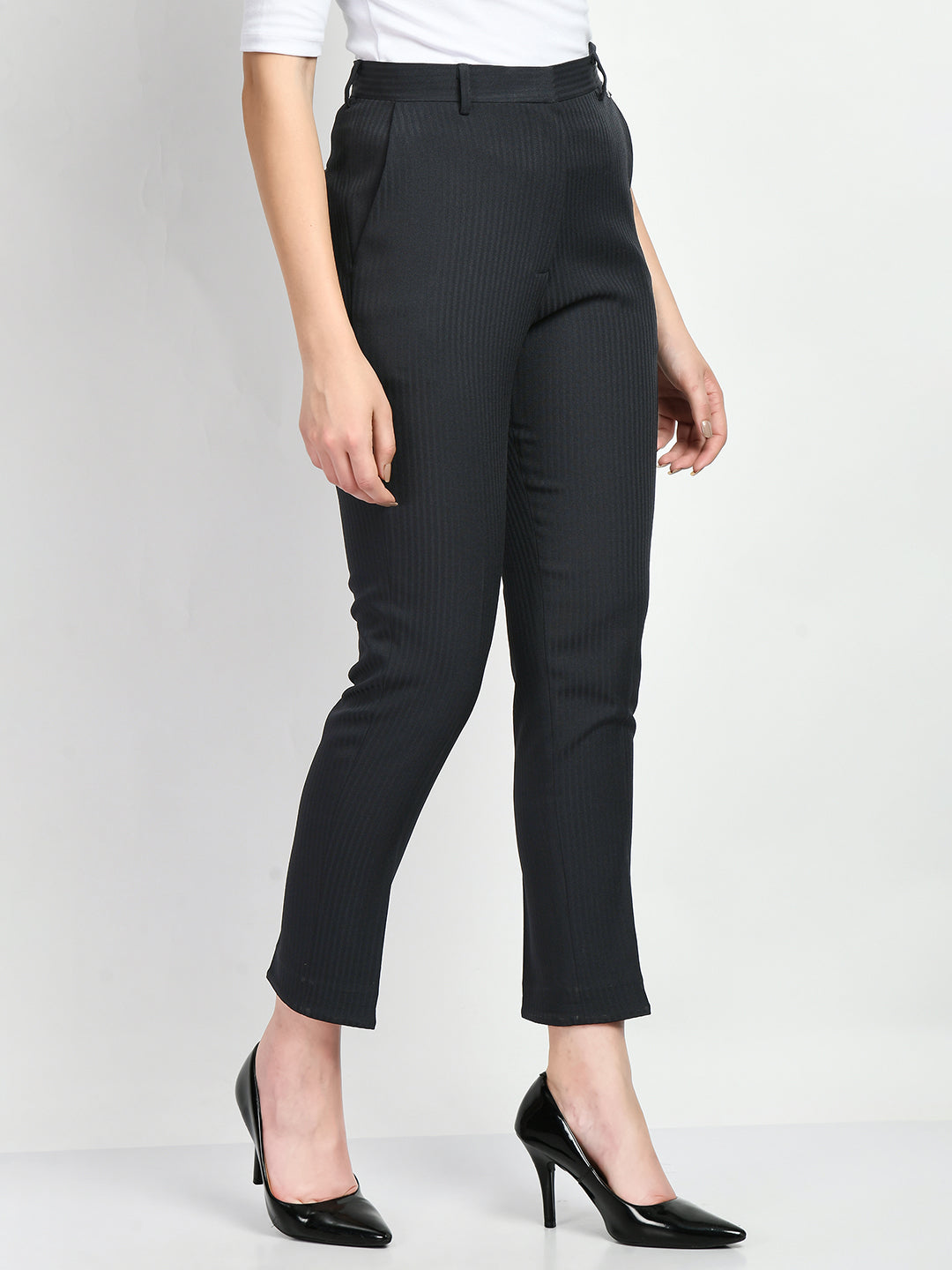 Exude Fire Striped Straight Trousers Navy Trouser