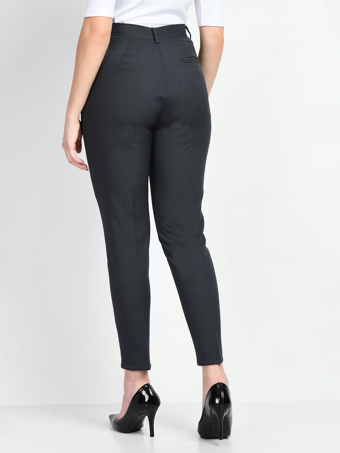 Exude Fire Striped Straight Trousers Navy Trouser