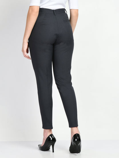 Exude Fire Striped Straight Trousers Navy Trouser