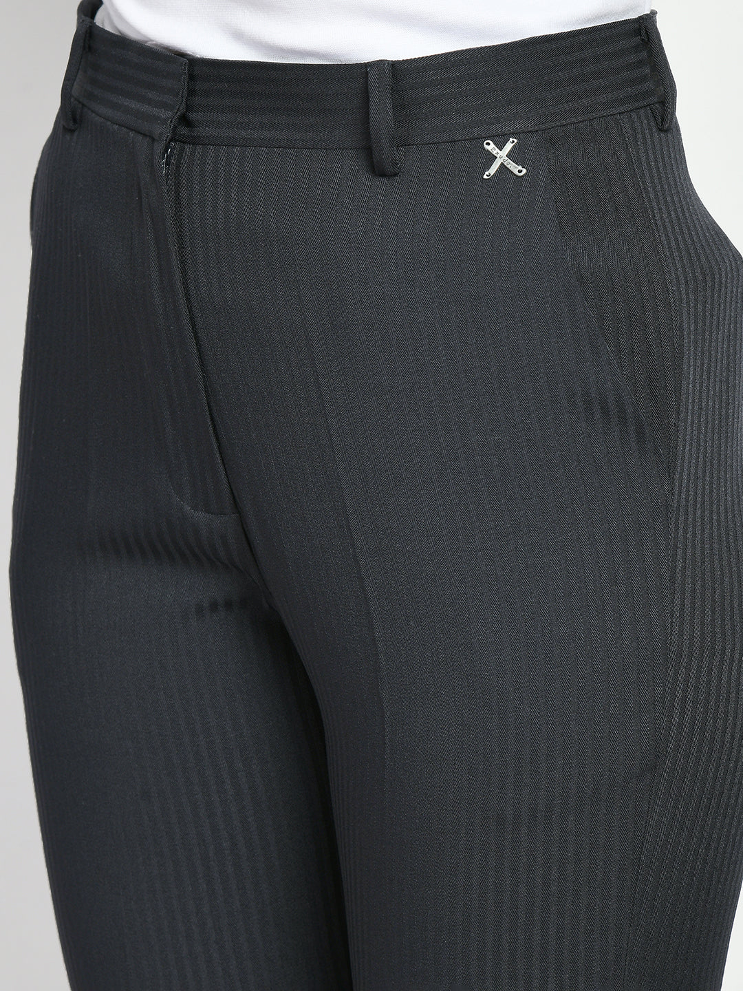Exude Fire Striped Straight Trousers Navy Trouser
